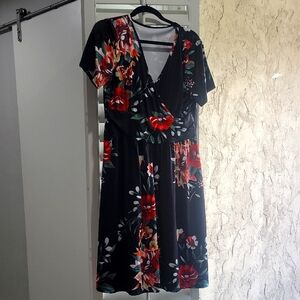 Surplice Floral Black Dress
